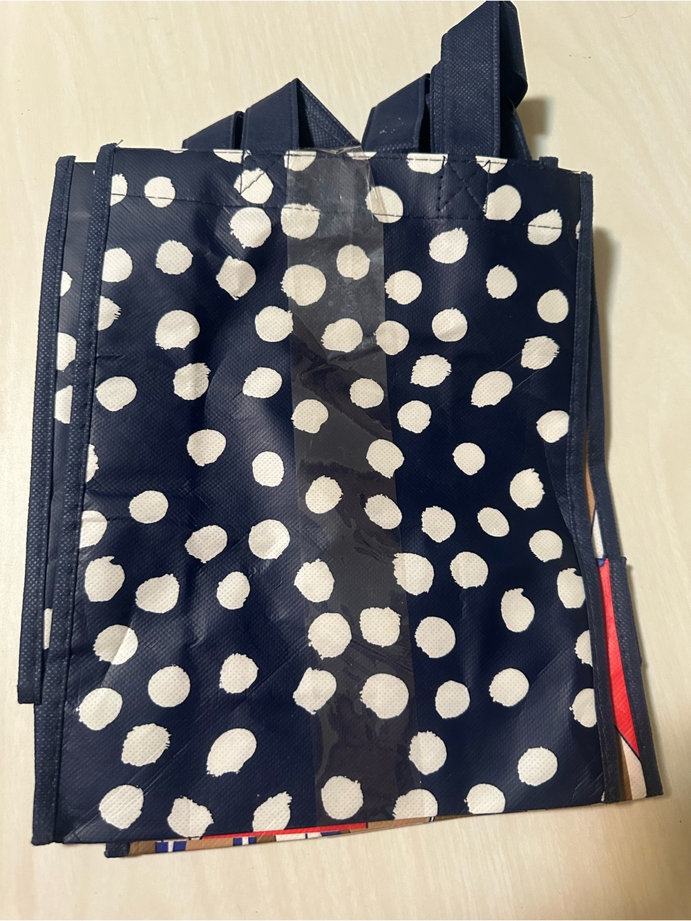 Ellen Tracy Geometric Tote in Red, Blue & Brown - Picture 3 of 4